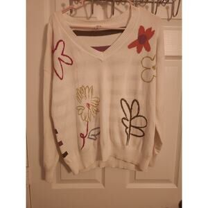 Tribal Jeans Women's Sweater White with Flowers L
